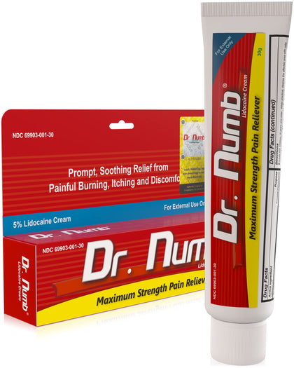 Dr. Numb Numbing Cream - Maximum Strength Tattoo Numbing Cream - Nonprescription 5% Lidocaine Topical Anesthetic Pain Relief Cream for Painless Tattooing, Piercing, Microneedling, Hemorrhoid - 30g (1)