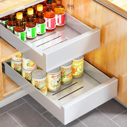 Pull Out Cabinet Organizer Fixed with Adhesive Nano Film,Heavy Duty Storage and Organization Slide Out Pantry Shelves Sliding Drawer Pantry Shelf for Kitchen 9.8