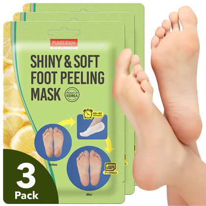 Purederm Shiny & Soft Foot Peeling Mask (3 Pack) - Exfoliating Foot Peel Mask for Calluses, Dry Skin, Cracked Heels, Baby Soft Skin