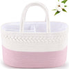 ABenkle Baby Diaper Caddy, Nursery Storage Bin and Car Organizer for Diapers and Baby Wipes, Cotton Rope Diaper Basket Caddy, Changing Table Diaper Storage Caddy Baby Gift Baskets -Pink
