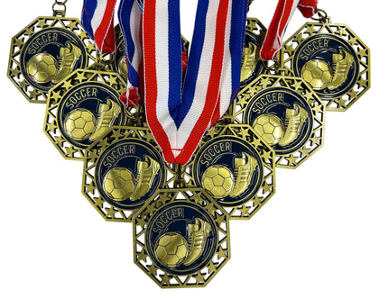 10 Pack of Soccer Gold Medals Trophy Award with Neck Ribbons EMDC214Soccer