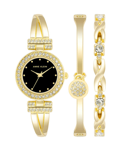Anne Klein Women's Premium Crystal Accented Bangle Watch and Bracelet Set..