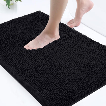 smiry Luxury Chenille Bath Rug, Extra Soft and Absorbent Shaggy Bathroom Mat Rugs, Machine Washable, Non-Slip Plush Carpet Runner for Tub, Shower, and Bath Room(24''x16'', Black)