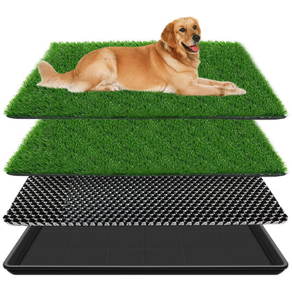 VKMUOI 23.6 x 35.4 in Dog Grass Pad with Tray Pet Training Pads with Tray Reusable Fake Grass for Dog to Pee on Dog Litter Box-Indoor/Outdoor Dog Potty Tray with Pee Pads