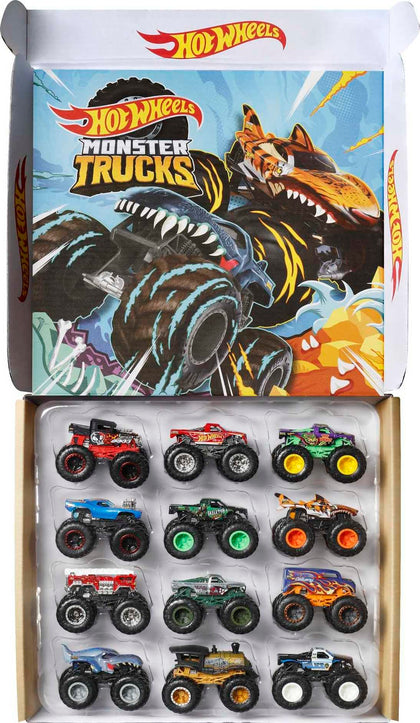 Hot Wheels Monster Trucks Set of 12 1:64 Scale Die-Cast Toy Trucks, Collectible Vehicles (Styles May Vary)