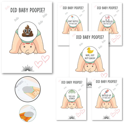 COTIER BRAND Did Baby Poopie - Baby Shower Game Scratch Off for Boy or Girl, 30-Pack, Emoji Lottery Ticket Activity with 2 Winners - Gender Reveal, Diaper Raffle or Ice Breaker