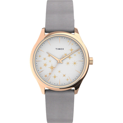 Timex Women's Starstruck 32mm Watch - Rose Gold-Tone Case White Dial with Gray Leather Strap