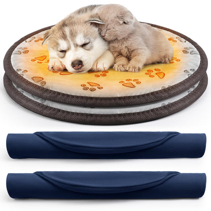 Tujoe 2 Pcs Cat Heating Pad Round 16 in Pet Heating Pad Waterproof Cat Warming Pad Adjustable Heated Dog Bed Pet Electric Heating Mat with Washable Cover Switch Anti Bite Steel Cord for Puppy (Blue)