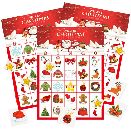 MISS FANTASY Christmas Games for Kids Christmas Bingo, Christmas Crafts for Kids Christmas Crafts Holiday Xmas Activities for Family Large Group Christmas Party Games for Children 24 Players Bingo