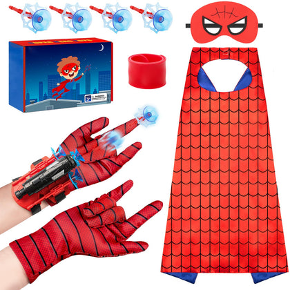 Teuevayl Super Hero Toys Costume Kids, Superhero Capes and Masks with Web-shooters Slap Bracelet Gloves for Kids Birthday Gift Party Supplies, Superhero Halloween Costumes for Boys Girls Ages 3-8
