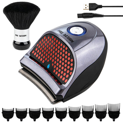 Pro Design Shortcut Hair Clippers for Self Hair Cutting and Beard Trimming for Men Water Resistant with 9 Guide Combs and Neck Brush
