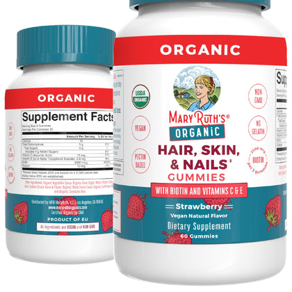 MaryRuth's Hair Skin and Nail | USDA Organic | Biotin Gummy with Vitamin C and E | for Ages 14+ | 60 Count