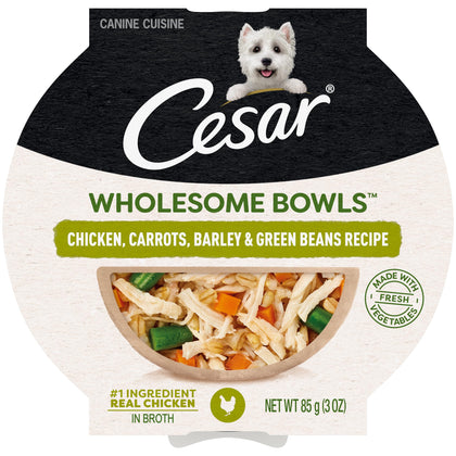 CESAR WHOLESOME BOWLS Adult Soft Wet Dog Food, Chicken, Carrots, Barley & Green Beans Recipe, 3 oz., Pack of 10