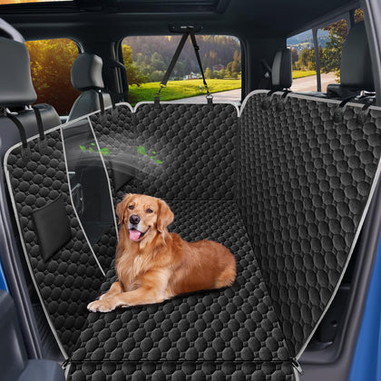 Mancro XXL Floor Dog Hammock for Truck with Flip Up Rear Seats, Waterproof Dog Seat Covers for Trucks with Mesh Window, Full Back Seat Floor Protector for Full Size Crew Cab Truck, Large SUV, Black