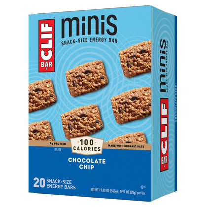 CLIF BAR Minis - Chocolate Chip - Made with Organic Oats - Non-GMO - Plant Based - Snack-Size Energy Bars - 0.99 oz. (20 Pack)