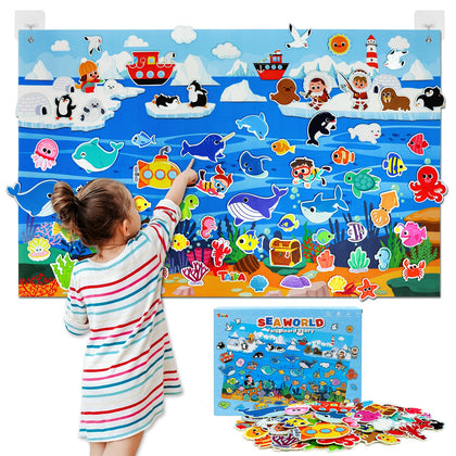 Taika 70 Pcs Ocean Felt Story Board Set, 43x28 inch Interactive Felt Board, Fuzzy Flannel Board, Preschool Storytelling, Classroom Educational Learning Play Kit, Interactive Teaching Kit for 3 years +