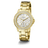 GUESS Ladies Sport Crystal Multifunction 36mm Watch - White Dial with Gold-Tone Stainless Steel Case & Bracelet