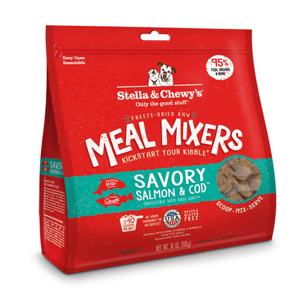 Stella & Chewy's Freeze Dried Raw Savory Salmon & Cod Meal Mixer - Dog Food Topper for Small & Large Breeds - Grain Free, Protein Rich Recipe - 18 oz Bag