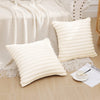 Pallene Faux Fur Plush Throw Pillow Covers 18x18 Set of 2 - Luxury Soft Fluffy Striped Decorative Pillow Covers for Sofa, Couch, Living Room - Cream White