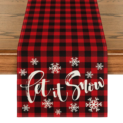 Artoid Mode Red and Black Buffalo Plaid Let It Snow Table Runner, Seasonal Winter Christmas Holiday Kitchen Dining Table Decoration for Indoor Outdoor Home Party Decor 13 x 72 Inch