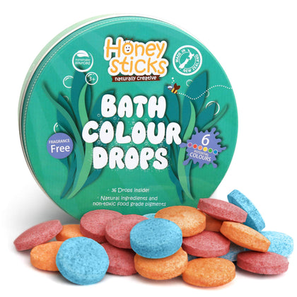 Honeysticks Bath Color Tablets for Kids - Non Toxic Bathtub Color Drops Made with Natural and Food Grade Ingredients - Fragrance Free - Fizzy, Brightly Colored Bathtime Gift Idea - 36 Drops