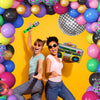Amandir 80s 90s Theme Party Decorations, 90Pcs Balloon Garland Kit 6PCS Inflatable Disco Ball Radio Boom Box Retro Mobile Phone Guitar Microphone Balloons for Back to 80s 90s Hip Hop Birthday Supplies