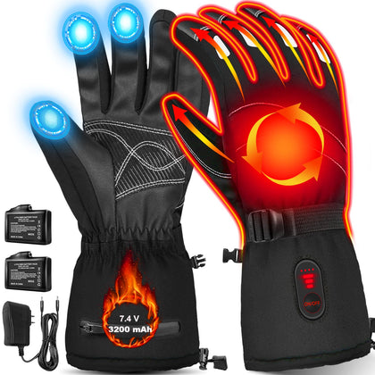 Heated Gloves for Men Women,Rechargeable Heated Gloves 7.4V 3200mAh Electric Motorcycle Heated Gloves,Camping Hand Warmers Warm Touchscreen Glove for Outdoor Cycling Skiing Hiking Working Sport - L