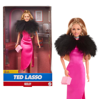 Barbie Signature Doll, Keeley from Ted Lasso Wearing Pink Dress & Faux Fur Shawl, Collectible with Displayable Packaging