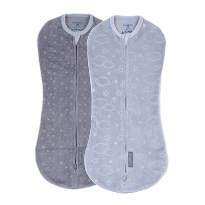 SwaddleMe by Ingenuity Pod in Velboa - Size Newborn, 0-2 Months, 2-Pack (Clouds & Stars)