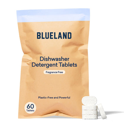 BLUELAND Dishwasher Detergent Tablet Refill 1 Pack - Plastic-Free & Eco Friendly Alternative to Liquid Pods or Sheets - Natural, Sustainable - 60 Washes