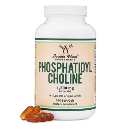 Phosphatidylcholine 1,200mg - 210 Softgels - Enhanced Version of Sunflower and Soy Lecithin (Choline Supplements) - Non-GMO, Manufactured and Tested in The USA to Support Brain Health by Double Wood