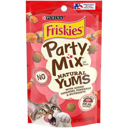 Purina Friskies Natural Cat Treats, Party Mix Natural Yums With Real Salmon and Vitamins, Minerals & Nutrients - (10) 2.1 oz. Pouches