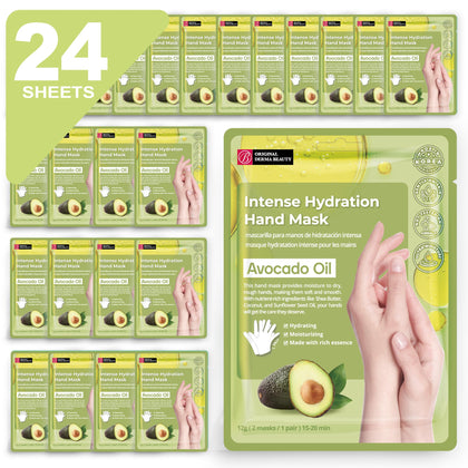 Innerest Original Derma Beauty Hand Mask 24 Pairs Avocado Intense Hydrating Hand Mask Set Moisturizing Hand Mask Gloves Hand Repair Gloves Hand Care Hand Rejuvination Soothing Gloves