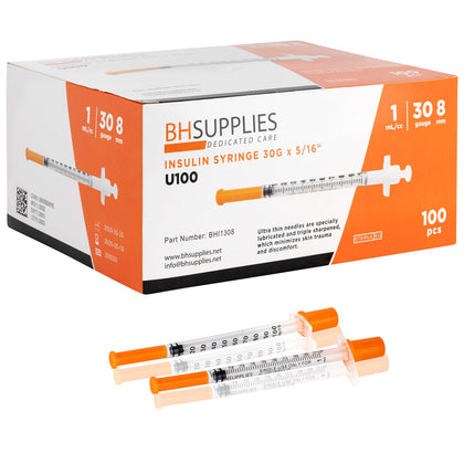 BH Supplies Insulin Syringes U-100 30G 1ml/cc 5/16