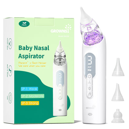 GROWNSY Upgrade Nasal Aspirator for Baby, Rechargeable Baby Nose Sucker, Electric Nose Suction for Baby with Advanced Soothing Music and Light Design, Food-Grade Silicone Tips, 3 Suction Modes