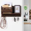 Key and Mail Holder for Wall Decorative - Rustic Mail Organizer Wall Mount, Wooden Letter Sorter Organizer with 4 Key Rack Hooks for Hallway Kitchen Farmhouse Decor (16.5 x 9.1 x 3.4) (Brown)