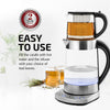 OVENTE Glass Electric Kettle Hot Water Boiler 1.7 Liter ProntoFill Tech Portable Kettle w/ Set Temperature Control, 1500W Keep Warm BPA Free w/ Stainless Steel Base - KG733S + Glass Tea Pot Infuser