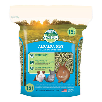 Oxbow Animal Health Alfalfa Hay, For Rabbits, Guinea Pigs, And Small Pets, Grown In The USA, Hand-Selected And Hand-Sorted, 15 Ounce