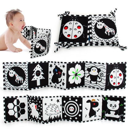 Cawgug Black and White Books High Contrast Baby Toys 0-6 Months Baby Soft Book for Early Education Infant Tummy Time Toys Infant Sensory Toys 6-12 Months Montessori Activities Cloth Book for Babies