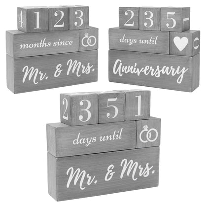 Wedding Countdown Calendar Block Engagement Gifts for Couples and His and Hers, Bride to Be | Includes Reversible Text Block for Marriage, Anniversary Celebration - Recently Engaged Gift Fiance Gifts