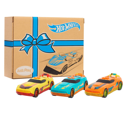 Hot Wheels Glow Riders 3-Pack Set, Orange, Blue and Yellow Toy Cars with Lights and Sounds, Kids Toys for Ages 6Up by Just Play