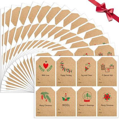 Sooez 120Pcs Christmas Gift Tags, Natural Brown Kraft Gift Stickers for Presents, Self Adhesive to and from Name Labels, Xmas Peel and Stick Gift Wrap Tags for Festival Holiday Birthday, 2