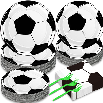 Qyeahkj 50 Guests Soccer Party Plates Napkins Supplies Soccer Birthday Party Decorations Disposable Paper Dinnerware Tableware Set Soccer Ball Party Decoration Favors