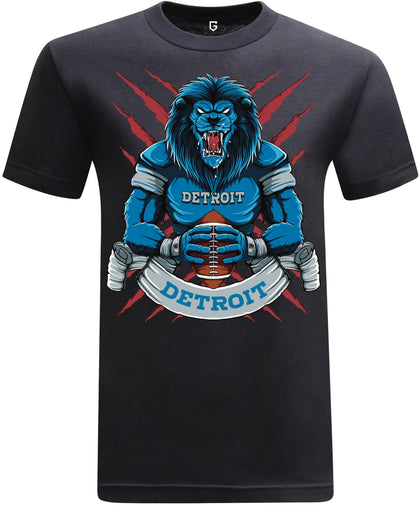Game Garment Football Team Sports Fan Apparel Short Sleeve Crewneck Mens T Shirts - Football Graphic Tees Men (Detroit - Large) - Black