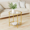 CADANI End Table, Glass Side Table with Open Storage, 2-Tier Gold Accent Table with Sturdy Metal Frame, Modern Round Coffee Table for Living Room, Bedroom, Balcony, Patio