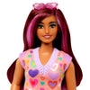 Barbie Fashionistas Doll #207 with Pink Hair Streaks, Heart-Print Sweater Dress, Sunglasses & Platform Shoes