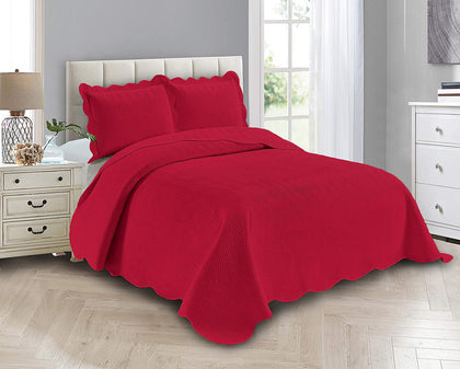 Linen Plus Luxury Oversized Coverlet Embossed Bedspread Set Solid Red Full/Queen Bed Cover New # Ashley