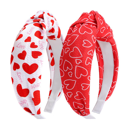 YanJie Valentines Headband for Women Love Heart Knotted Headbands Wide Red Hairband Girls Valentine's Day Love Head Band Accessories Knotted Headwear for Girls Red Heart