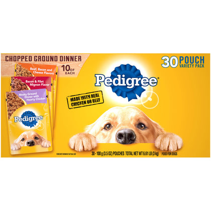 PEDIGREE CHOPPED GROUND DINNER Adult Soft Wet Dog Food 30-Count Variety Pack, 3.5 oz Pouches
