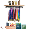 Defined Deco Medal Hanger Display and Trophy Shelf with 32 Hooks - Wooden Medal Holder for Wall Mount Ribbon Display, Trophy Display Shelf for Gymnastics, Soccer, Running Race Medals Awards Rack.